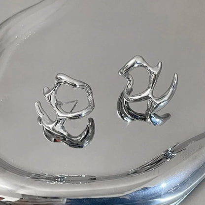 Fashion Punk Irregular Liquid Earrings – Metal Hollow Clip Earrings for Girls, Y2K Hip-Hop Party Jewelry Gifts