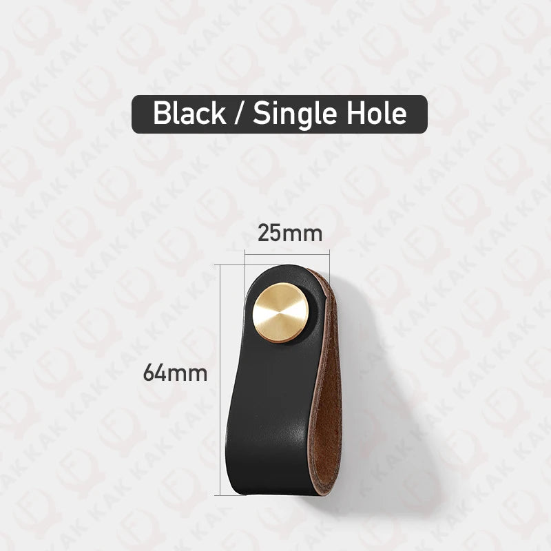 KAK Cowhide Leather Cabinet Handles – Nordic Style Furniture Pulls for Kids Room, Brass & Copper Kitchen Drawer Knobs, Door Hardware