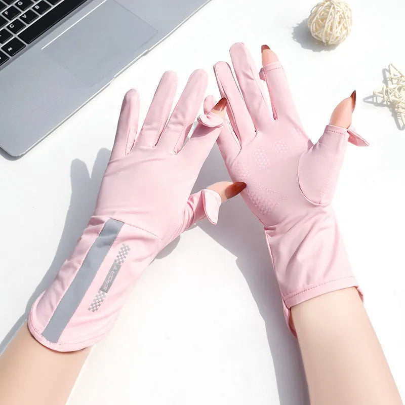 Summer Sunscreen Gloves: Women's Thin Ice Silk Anti-Ultraviolet Touch Screen Driving & Riding Non-Slip Breathable Gloves