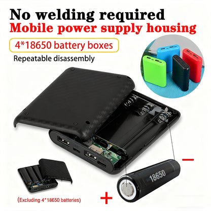 4x18650 Battery Charger Case - DIY Portable Power Bank Box with No-Solder Battery Assembly