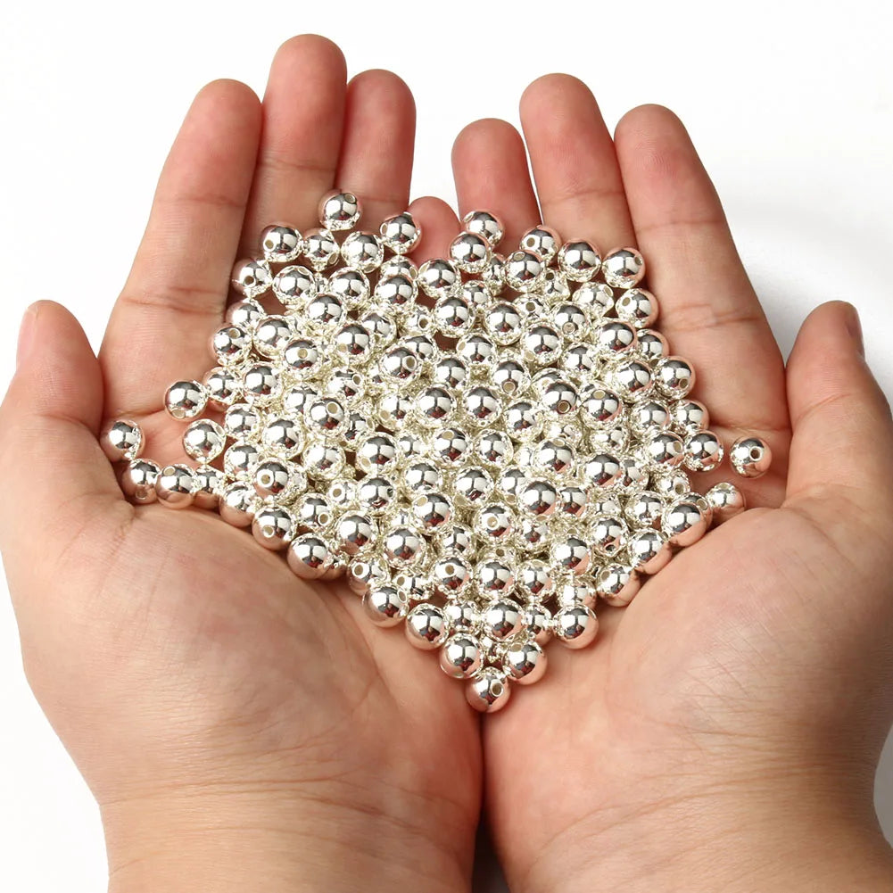 Round Spacer Beads 3–12mm – Gold & Silver CCB Smooth Loose Balls for DIY Bracelet Jewelry Making Accessories