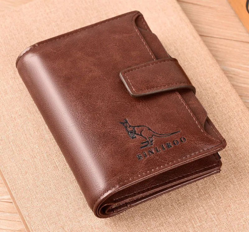 Luxury Leather Men’s Short Wallet – RFID Card Holder with Zipper Coin Purse Portable Billfold