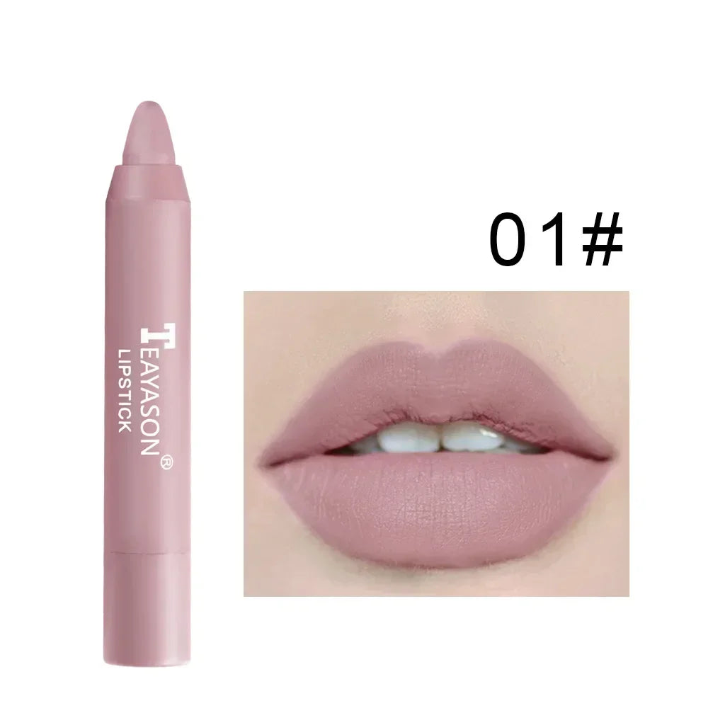 12-Color Natural Matte Lipstick Pencil – Silk Lip Glaze Waterproof, Long-Lasting Sexy Lip Tint Makeup