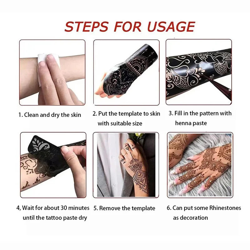 Reusable Henna Stencil Templates for Hand & Body – Floral Tattoo Stencils for Women, Weddings & Festivals Body Art Makeup Tools