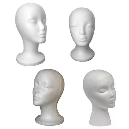 Female & Male Foam Mannequin Head — White Styrofoam Display Stand for Hats, Wigs, Glasses & Accessories