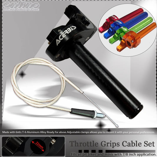 7/8" Quick Action Throttle Grip with Cable — Twist Gas Throttle Set for 50cc–150cc Motorcycle, Moped, Scooter, Bike (M10*1.5)