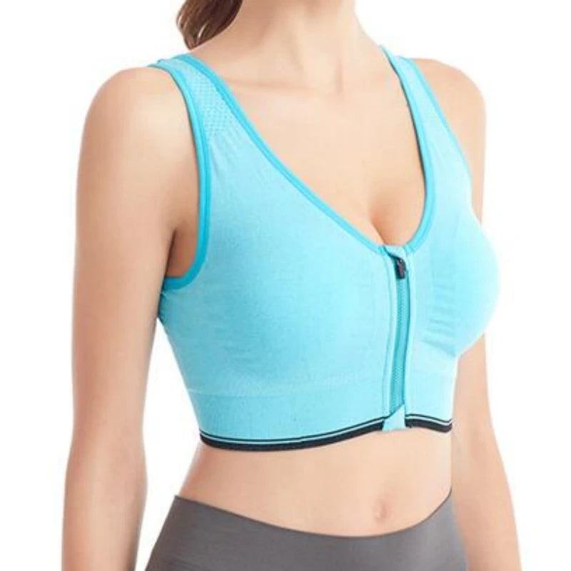Women’s Front Zipper Sports Bra – Shockproof Seamless Breathable Wireless Fitness & Running Bralette