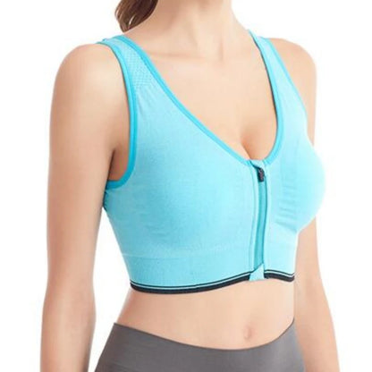 Women’s Front Zipper Sports Bra – Shockproof Seamless Breathable Wireless Fitness & Running Bralette