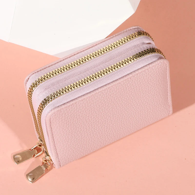 Women’s Zipper Short Purse – Lychee Pattern, Large Capacity Multi-Card & Coin Holder
