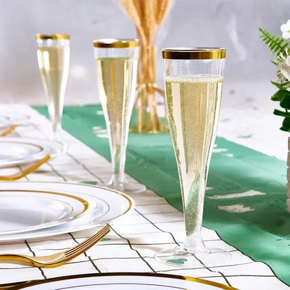 25Pcs 5oz Clear Plastic Champagne Flutes – Disposable Sparkling Wine & Cocktail Cups for Weddings, Parties & Toasting Events