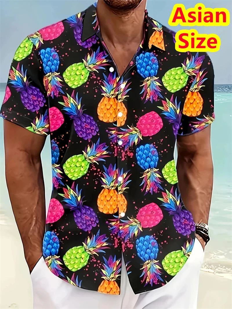 Hawaiian Banana Pineapple Graphic Shirt - Men’s 3D Printed Summer Short Sleeve Top
