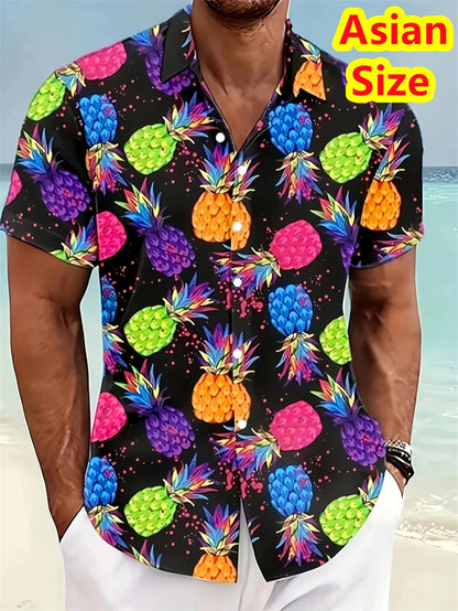 Hawaiian Banana Pineapple Graphic Shirt - Men’s 3D Printed Summer Short Sleeve Top