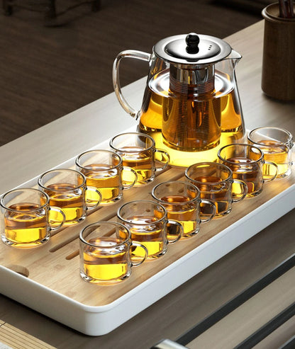 Heat-Resistant Glass Teapot with Stainless Steel Tea Strainer Infuser – Flower Kettle Kung Fu Teaware Set for Puer & Oolong Tea