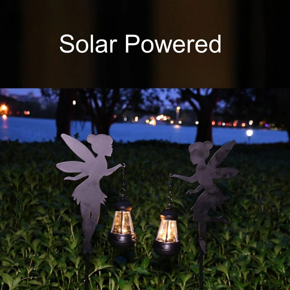 Solar Fairy Garden Statue - Metal Fairy Figurine with Crackle Glass Globe Lantern for Lawn, Patio & Outdoor Pathway Decor