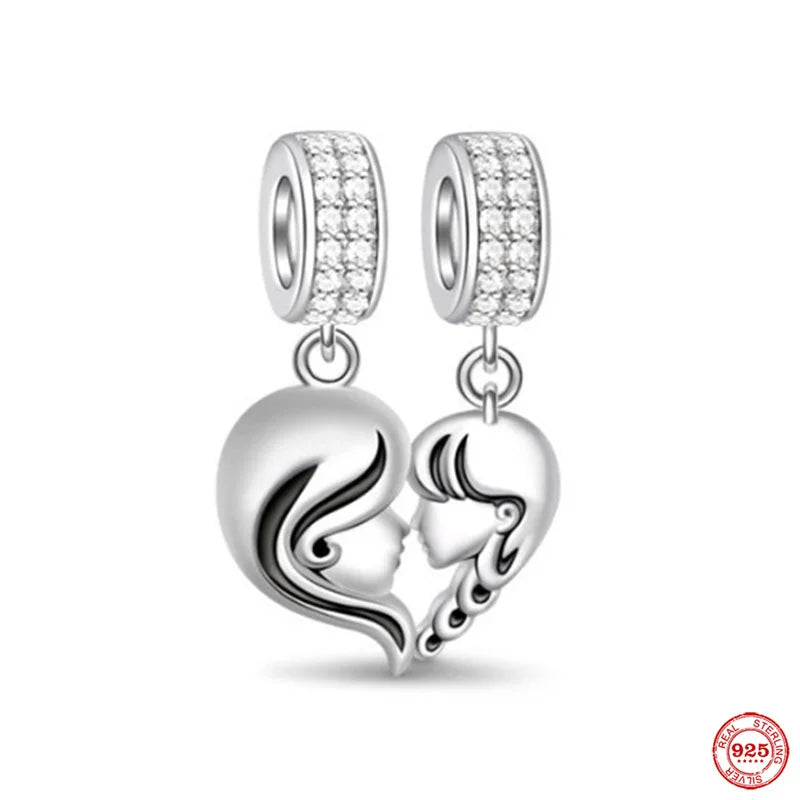 Europe 925 Silver Family Charm Pendant - Boy, Girl, Mom & Sisters Bead for Pandora Bracelet, Sparkling Dangle Jewelry