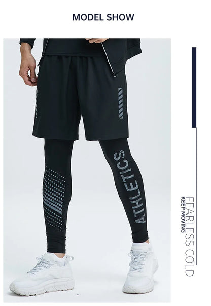 Men’s 2-Piece Sports Set — Tight Cycling & Fitness Shorts, Quick-Dry, High-Elasticity Running & Training Compression Pants
