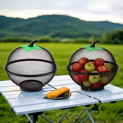 Metal Fruit Basket with Mesh Lid - Moisture Resistant Kitchen Storage Rack for Home & Outdoor