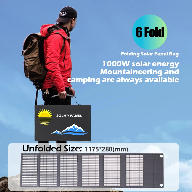 Portable 1000W Folding Solar Panel - Fast USB & DC Charging for Hiking, Camping and Mobile Devices