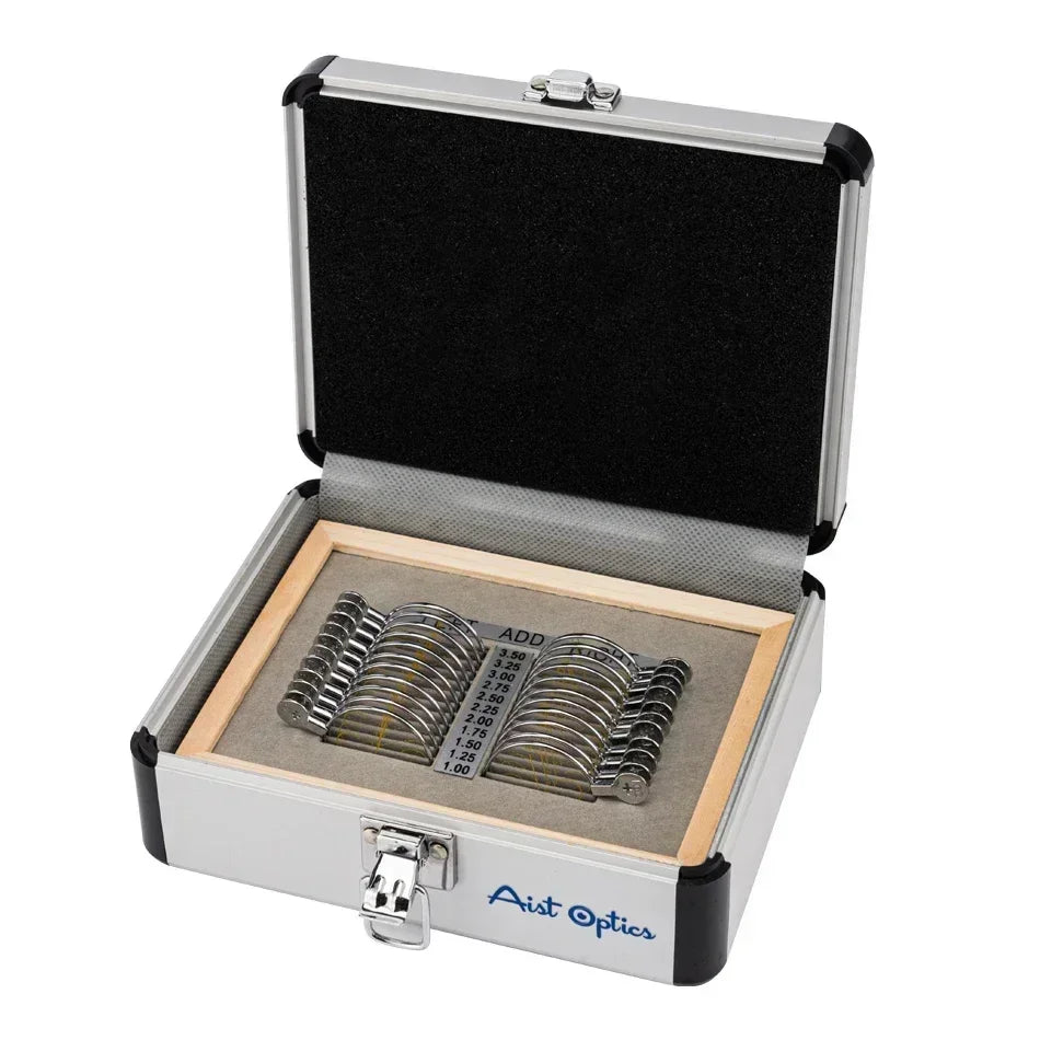 22Pcs Progressive Trial Lens Set – Optical Equipment with Aluminum Tray & Carry Case for Ophthalmic Testing & Eye Examination Tools
