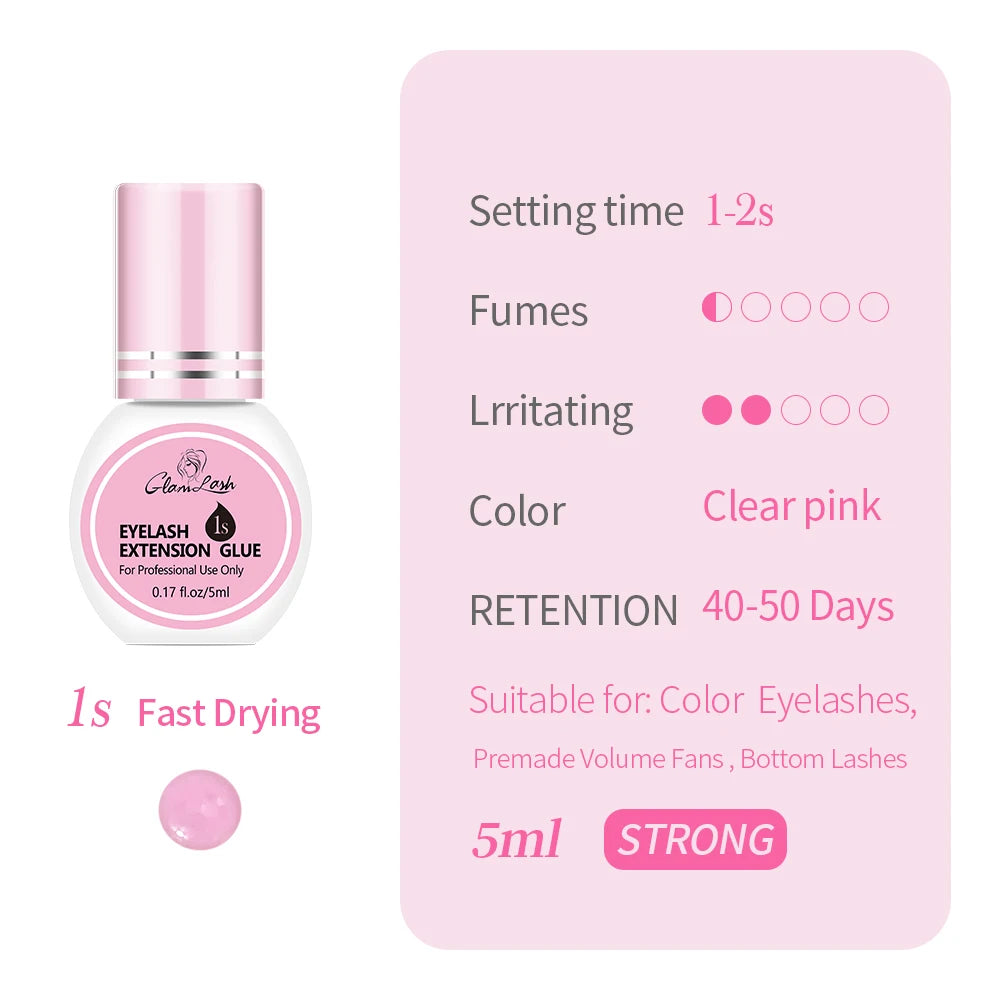 GLAMLASH Eyelash Extension Glue — 0.3-2 Sec Fast-Dry Black Adhesive for Individual False Lashes, Professional Kit