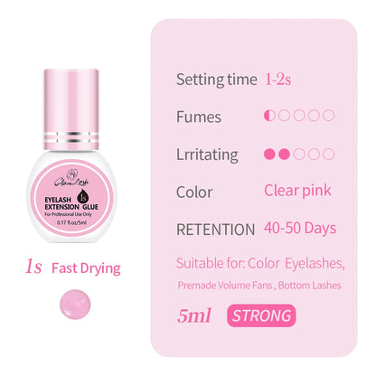 GLAMLASH Eyelash Extension Glue — 0.3-2 Sec Fast-Dry Black Adhesive for Individual False Lashes, Professional Kit