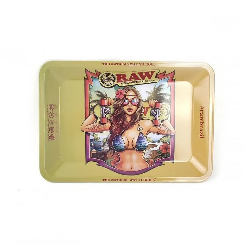 Metal Tobacco Storage Tray - Rolling Accessories Organizer with Decorative Patterns