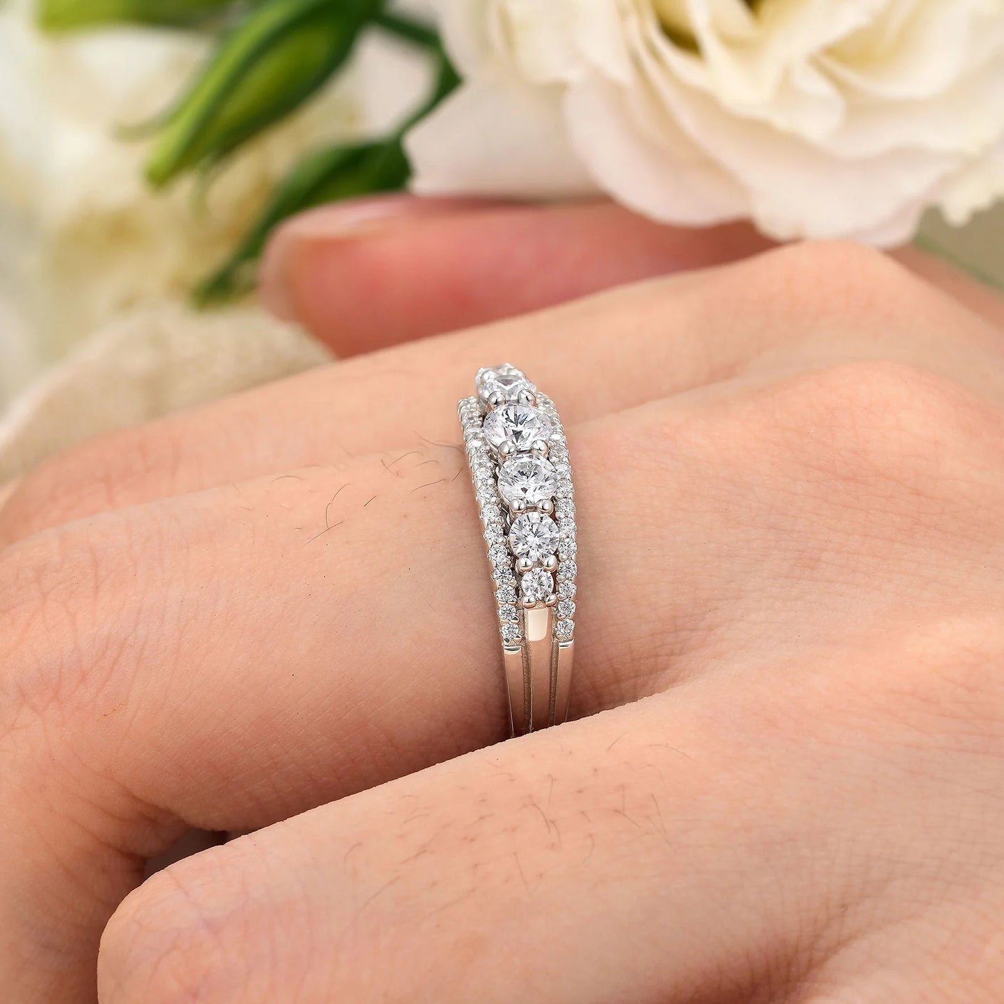 Newshe 925 Sterling Silver Eternity Ring — 1.1ct Round AAAAA CZ Wedding Band for Women, Sizes 4–13