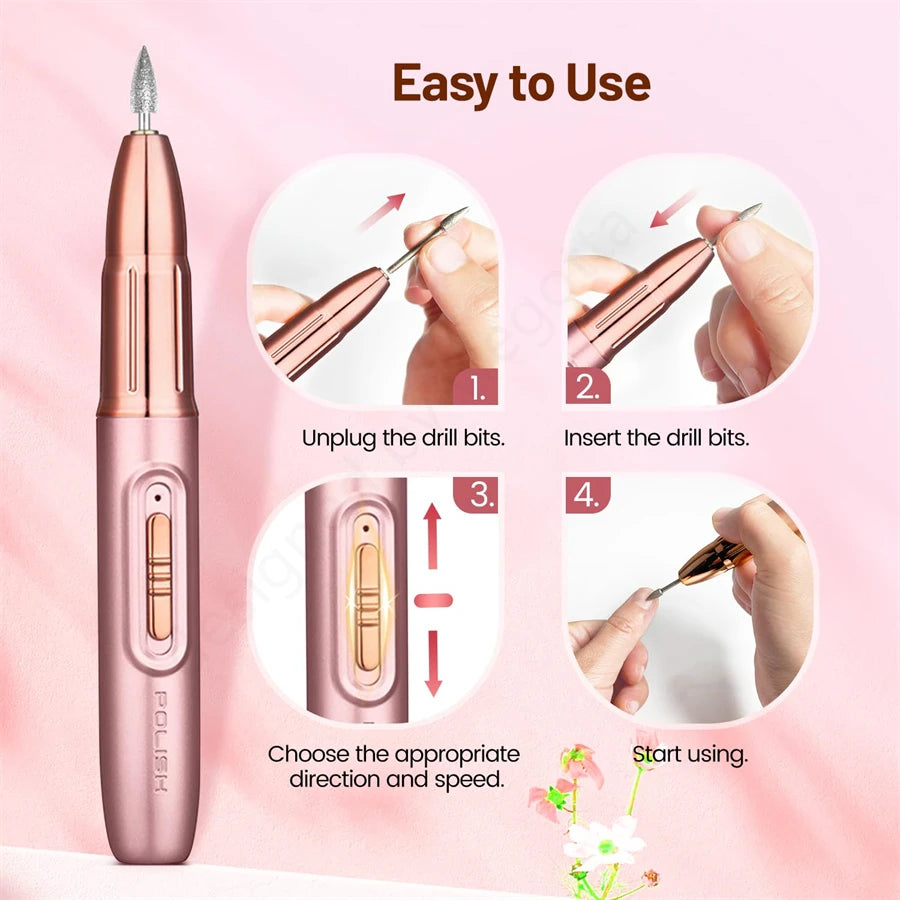 WEGOTTA Rechargeable Electric Nail File – Portable Nail Drill for Beginners, Home Manicure Tool