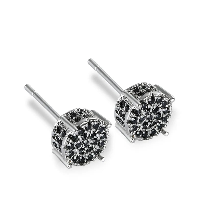 Austrian Crystal Round Stud Earrings - White Zircon Gold Tone Hip Hop Wedding Jewelry for Women