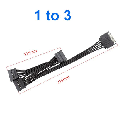15-Pin SATA Power Splitter Cable - 1 Male to 3/4/5/6 Female Hard Drive Power Extension Adapter for DIY PC & Server