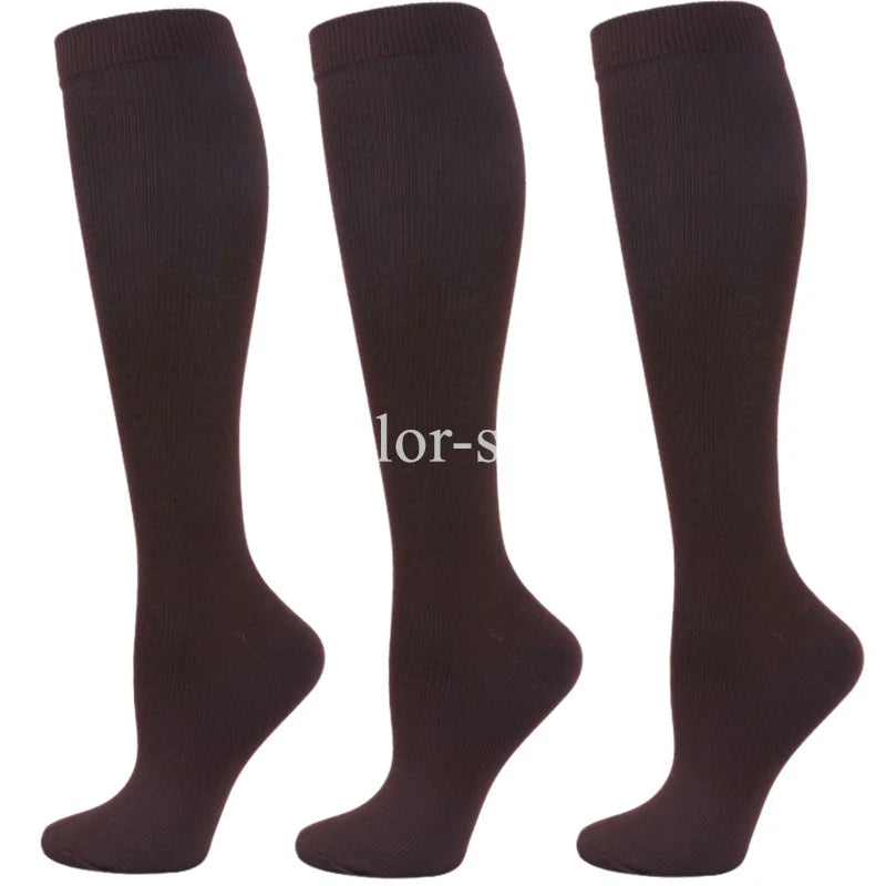 3 Pairs Knee High Compression Socks – Anti-Fatigue Support Stockings for Varicose Veins, Pain Relief & Sports Recovery (Men & Women)