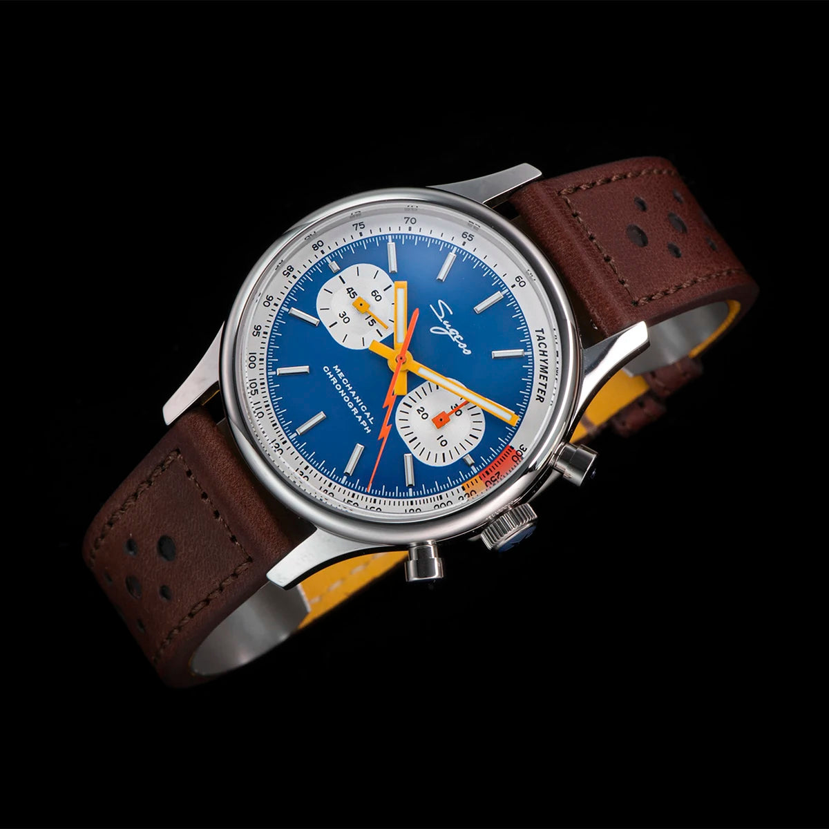 Sugess Pilot Men’s Chronograph Watch — Original ST1901 Mechanical Movement, Sapphire Crystal, Waterproof Racing Strap