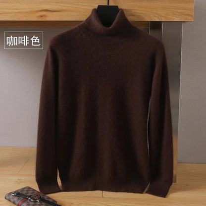 Men's Pure Mink Velvet Cashmere Sweater - High Lapel Long Sleeve Knitted Winter Luxury Pullover Top