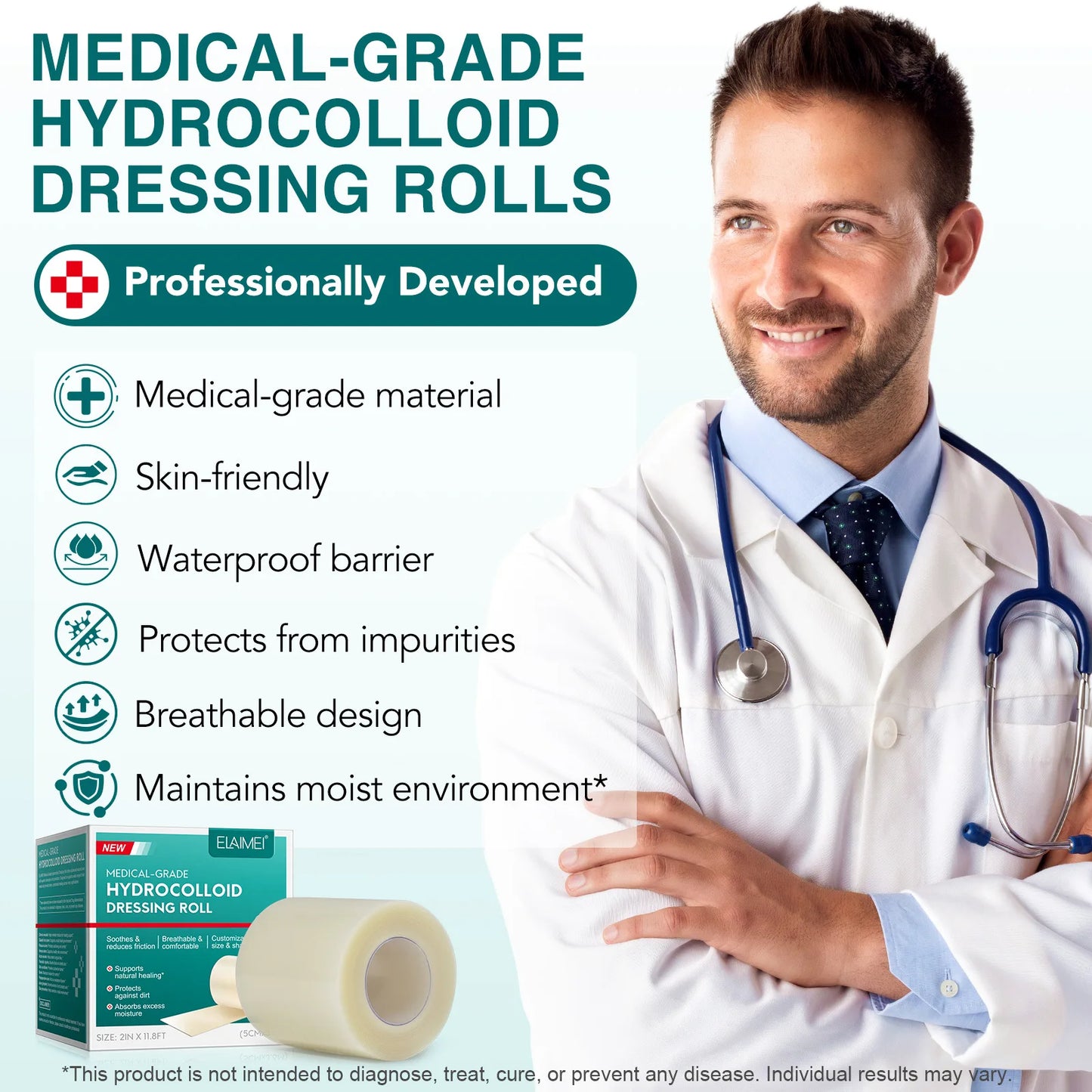 Hydrocolloid Band Aid Dressings - Extra Thin Waterproof Self-Adhesive Wound Care & Scar Cover Tape