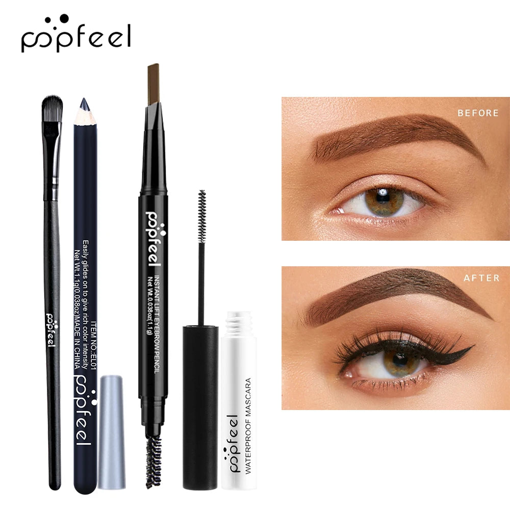 POPFEEL Complete Eye Makeup Set – Eyeshadow Palette, Eyeliner, Mascara & Eyebrow Pencil with Makeup Tools Gift Box for Women