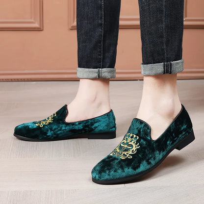 Men’s Luxury Suede Leather Shoes - Embroidered Loafers for Wedding, Party and Formal Wear Large Size