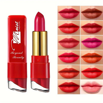 12 Colors Creamy Moisturizing Lipstick – Long-Lasting, Women & Schoolgirl Makeup for Beginners, Leaning Tower Lip Makeup