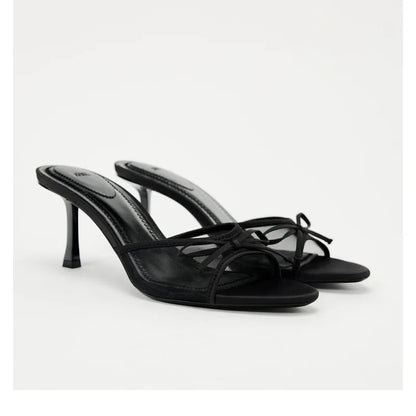 Women’s Heeled Sandals – Lace Mesh Bow Fashion Luxury Slippers Zapatos de Mujer