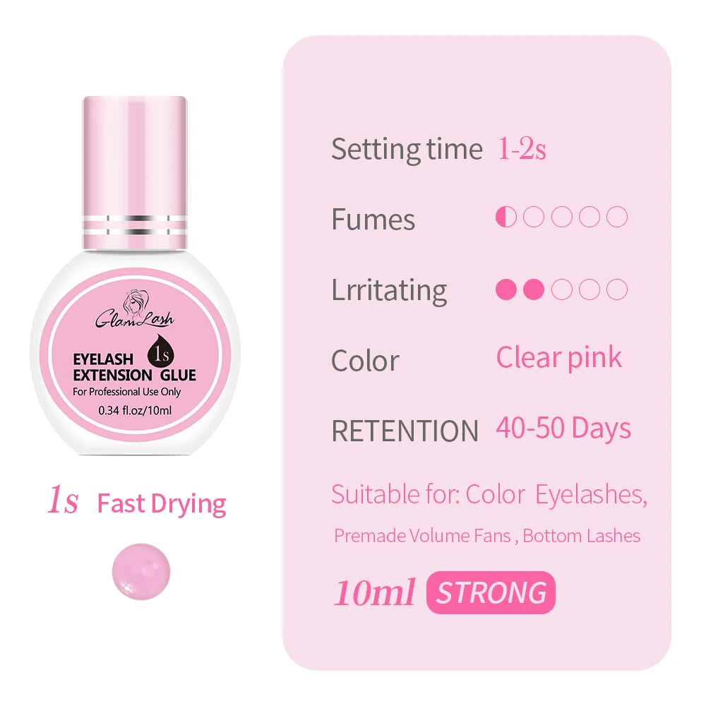GLAMLASH Eyelash Extension Glue — 0.3-2 Sec Fast-Dry Black Adhesive for Individual False Lashes, Professional Kit