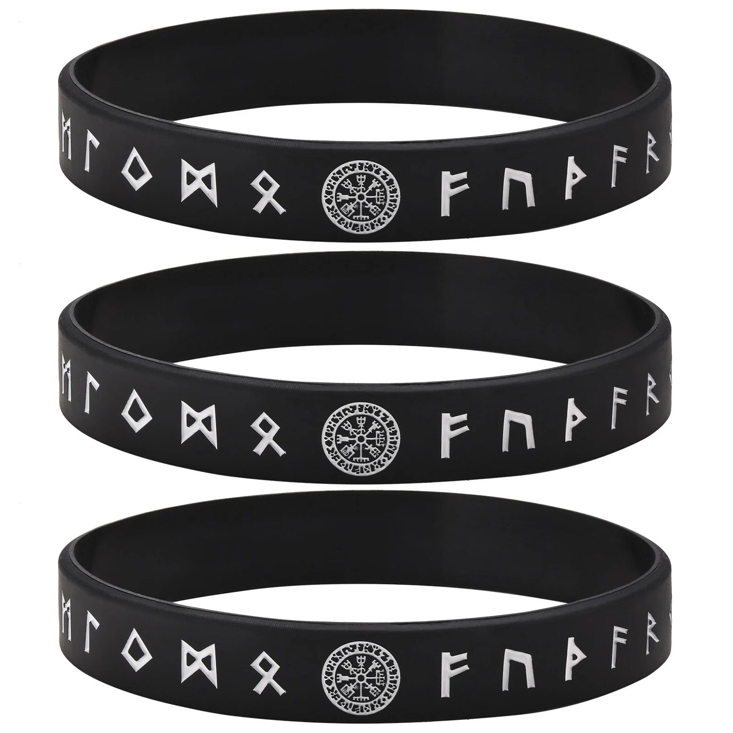 Vnox 12mm Silicone Bracelet for Men - Soft Rubber Viking Compass Rune Amulet Wristband Set