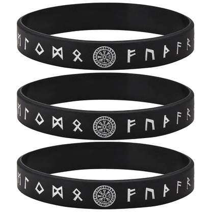 Vnox 12mm Silicone Bracelet for Men - Soft Rubber Viking Compass Rune Amulet Wristband Set