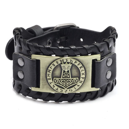 Trendy Viking Bracelet – Nordic Rune Compass & God Bird Charm Leather Woven Jewelry for Men, Fashion Accessory & Party Gift