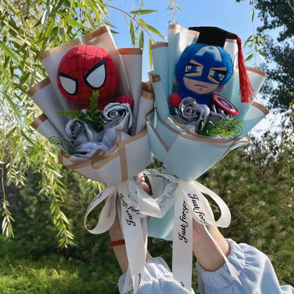 Superhero Plush Dolls — Handmade Spider-Man, Hulk, Superman & Captain America Bouquet Toys, Gift for Boys, Graduation, Christmas & Birthday