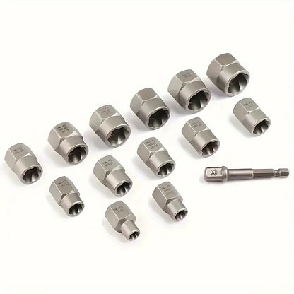 14pcs Damaged Impact Socket Set — Nut & Bolt Extractor/Remover, Chrome Molybdenum Steel with Storage Box