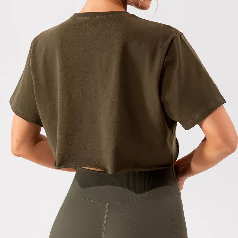 Women’s Sport Crop Top T-Shirt – Cotton Y2K Yoga Running Tee, Short Sleeve Breathable Summer Casual O-Neck Hip Hop Workout Top