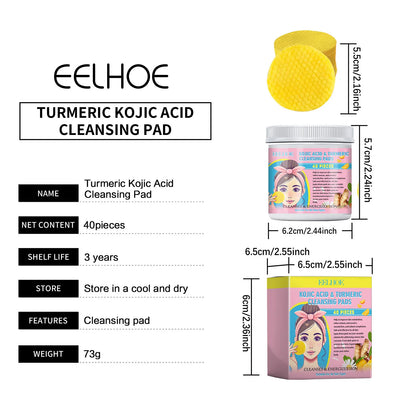 EELHOE Turmeric and Kojic Acid Facial Cleansing Pads - Exfoliating Daily Skin Care for Pores, Dirt Removal, and Moisturizing