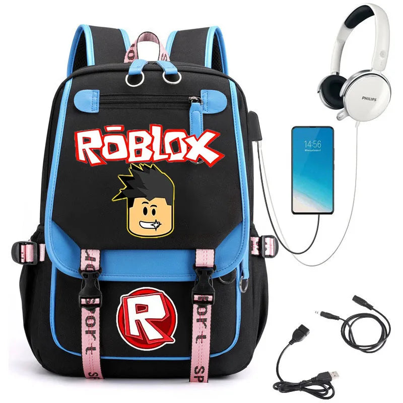 Roblox Creative School Backpack – Double Zipper Cartoon Bag for Boys & Girls, Orthopedic Durable Student Backpack, Kids Gift