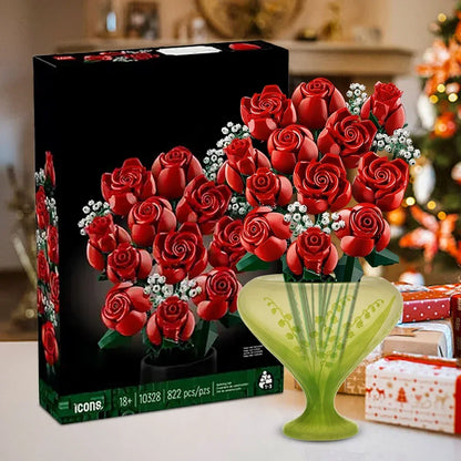 Bouquet of Roses Building Blocks – 10280 Compatible Construction Toy Flowers for Home Decor & Birthday Gift