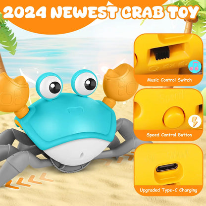 Kids Induction Crab & Octopus Crawling Toy – Electronic Musical Pets, Toddler Moving Toy that Avoids Obstacles, Party Gift