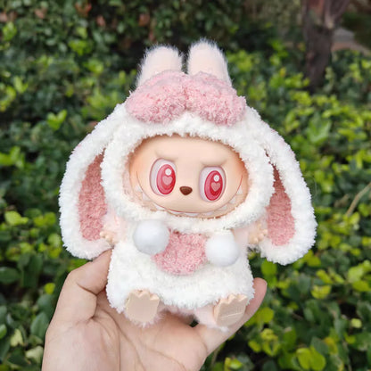Labubu 17cm Doll Clothes — Long Eared Furry Rabbit Costume DIY Outfit